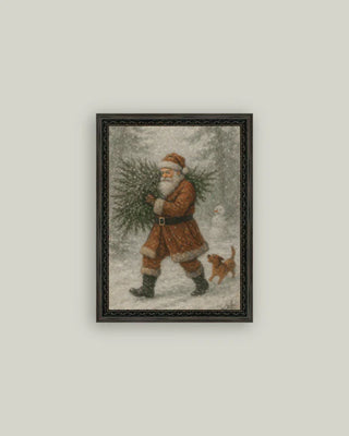 Santa With Tree Framed Wall Art
