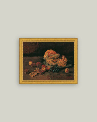 Still Life Of Pumpkins, Grapes, And Peaches Framed Wall Art