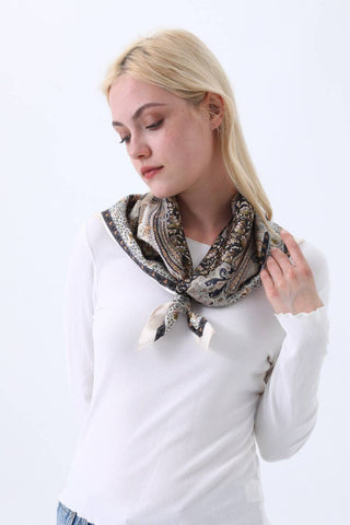 Cream Paisley Silk Square Scarf
