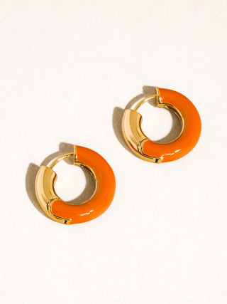 Odessa Enamel Hoop Earrings - Orange
