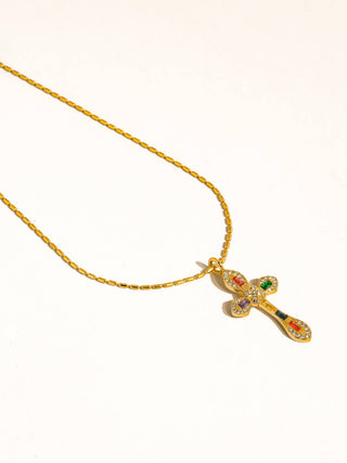Esther Multi-Colored 18K Gold Cross Necklace