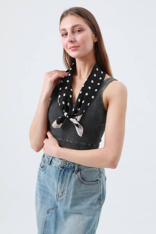 Black + White Polka Dot Bandana Scarf
