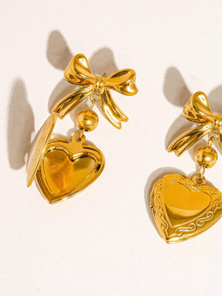 Heart and Bow Locket Earring