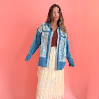 Indie Cross-Stitched Denim Shirt