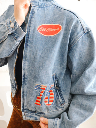 Retro Denim Bomber Jacket