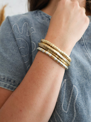 Brass + Silver Round Bead Stretch Bracelet