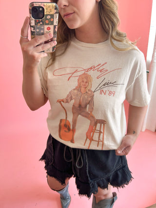 Dolly Parton Live in '89 Off White Thrifted Graphic Tee