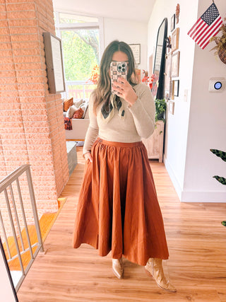 Camel Crinkle Swing Skirt