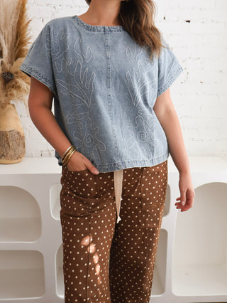Dolly Denim Embroidered Top