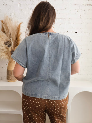 Dolly Denim Embroidered Top