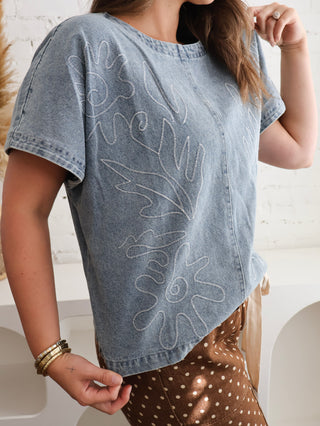 Dolly Denim Embroidered Top