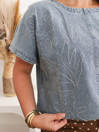 Dolly Denim Embroidered Top