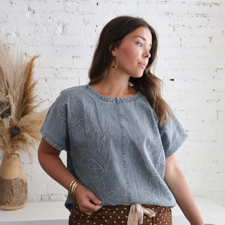 Dolly Denim Embroidered Top