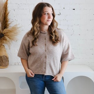 Hayes Quarter Sleeve Button Up Sweater - Light Mocha