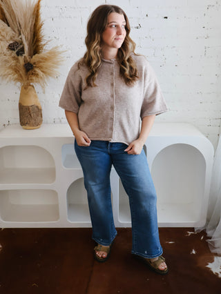 Hayes Quarter Sleeve Button Up Sweater - Light Mocha