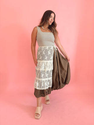 Striped Tank Top Balloon Skirt Midi Dress