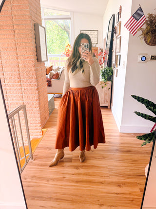 Camel Crinkle Swing Skirt