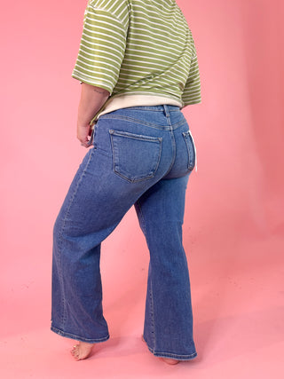 RISEN Tummy Control High Rise Crop Wide Jeans
