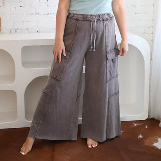Juno Wide Leg Cargo Pants - Mocha