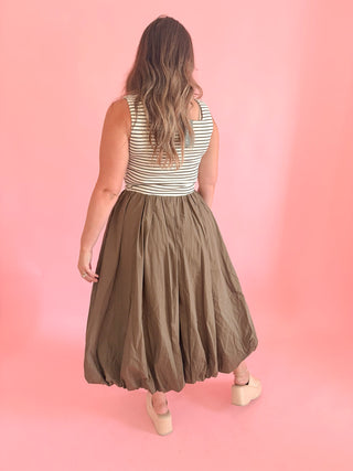 Striped Tank Top Balloon Skirt Midi Dress