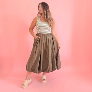 Striped Tank Top Balloon Skirt Midi Dress