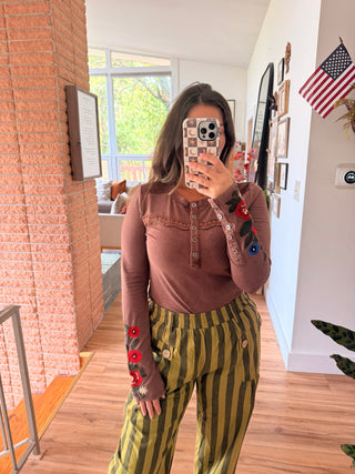 Thyme Green Striped Pants