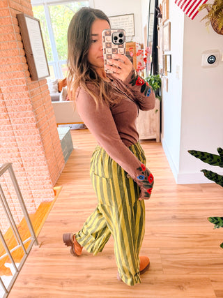 Thyme Green Striped Pants