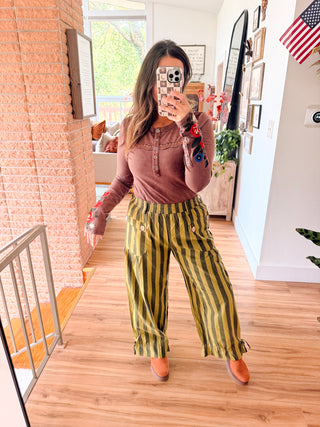 Thyme Green Striped Pants