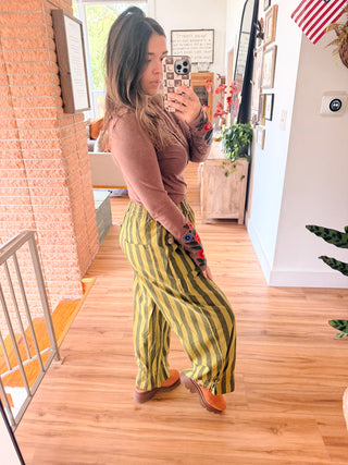 Thyme Green Striped Pants