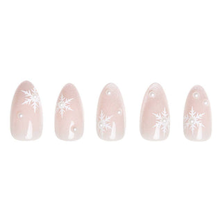 Snowfall Press-On Nails | Short Almond 3D Pearls
