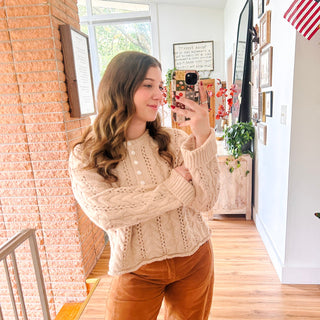 Taupe Cable Knit Henley Sweater