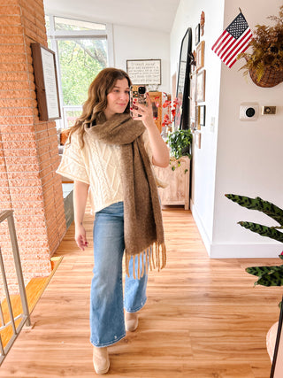 Oversized Cozy Tassel Scarf - Brown