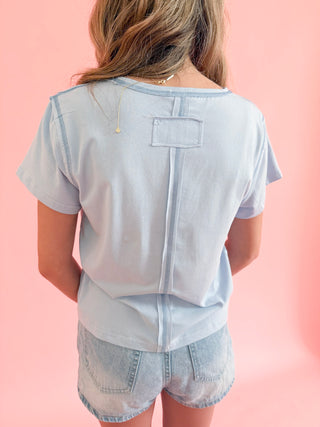 Basic Tee with Contrast - Powder Blue