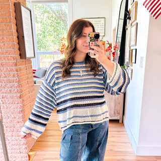 Denim Blues Crochet Knit Sweater