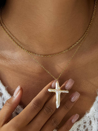 Aura Freshwater Pearl Cross Necklace