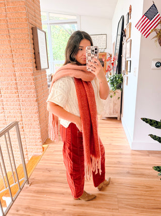 Cozy Two Tone Tassel Scarf - Rust
