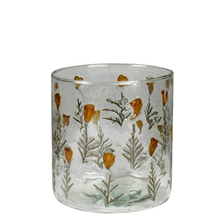 Orange Flowers and Juniper Glass Hurricane