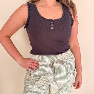 Easy Love Ruffle Tank - Dark Gray