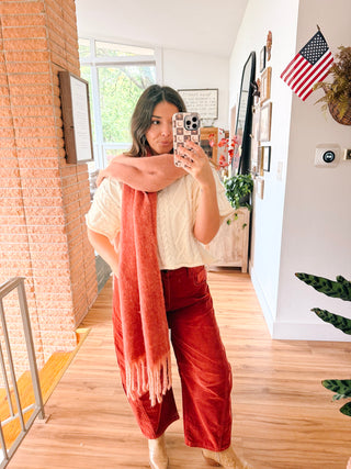 Cozy Two Tone Tassel Scarf - Rust