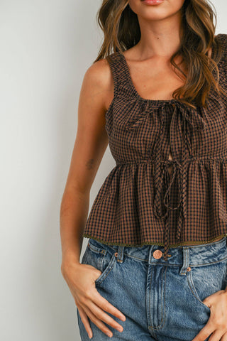 Cocoa Tie-Front Peplum Top