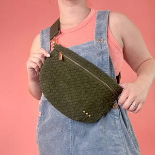 Suede Perry Woven Bum Bag - Olive