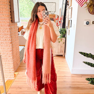 Cozy Two Tone Tassel Scarf - Rust