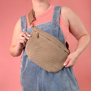 Suede Perry Woven Bum Bag - Taupe