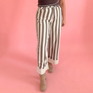 Brown Striped Cuffed Wide Leg Pant