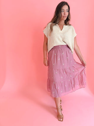 Mauve Embroidered Skirt