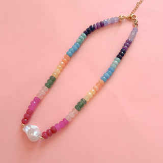 Bahrain Colorful Gemstone + Pearl Necklace
