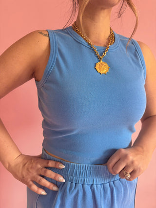 Coastal Drift Lounge Pants + Tank - Blue