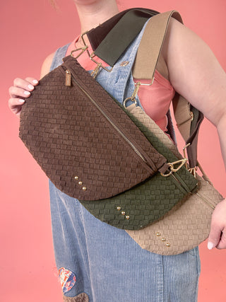 Suede Perry Woven Bum Bag - Chocolate