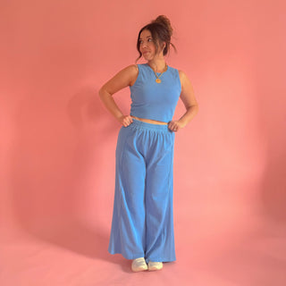 Coastal Drift Lounge Pants + Tank - Blue