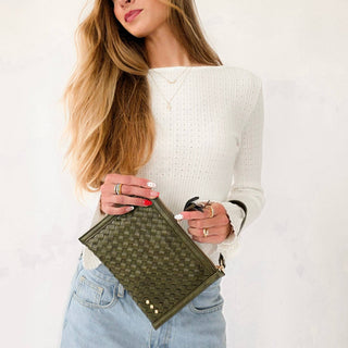 Jen Woven Crossbody and Clutch Bag - Olive